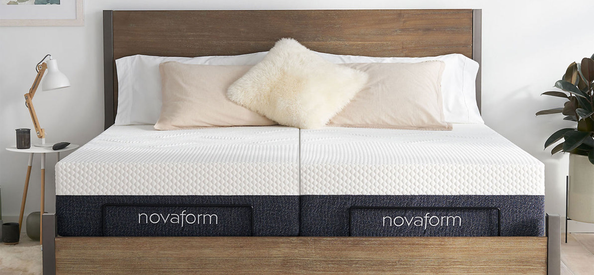 Novaform mattress on a bed.