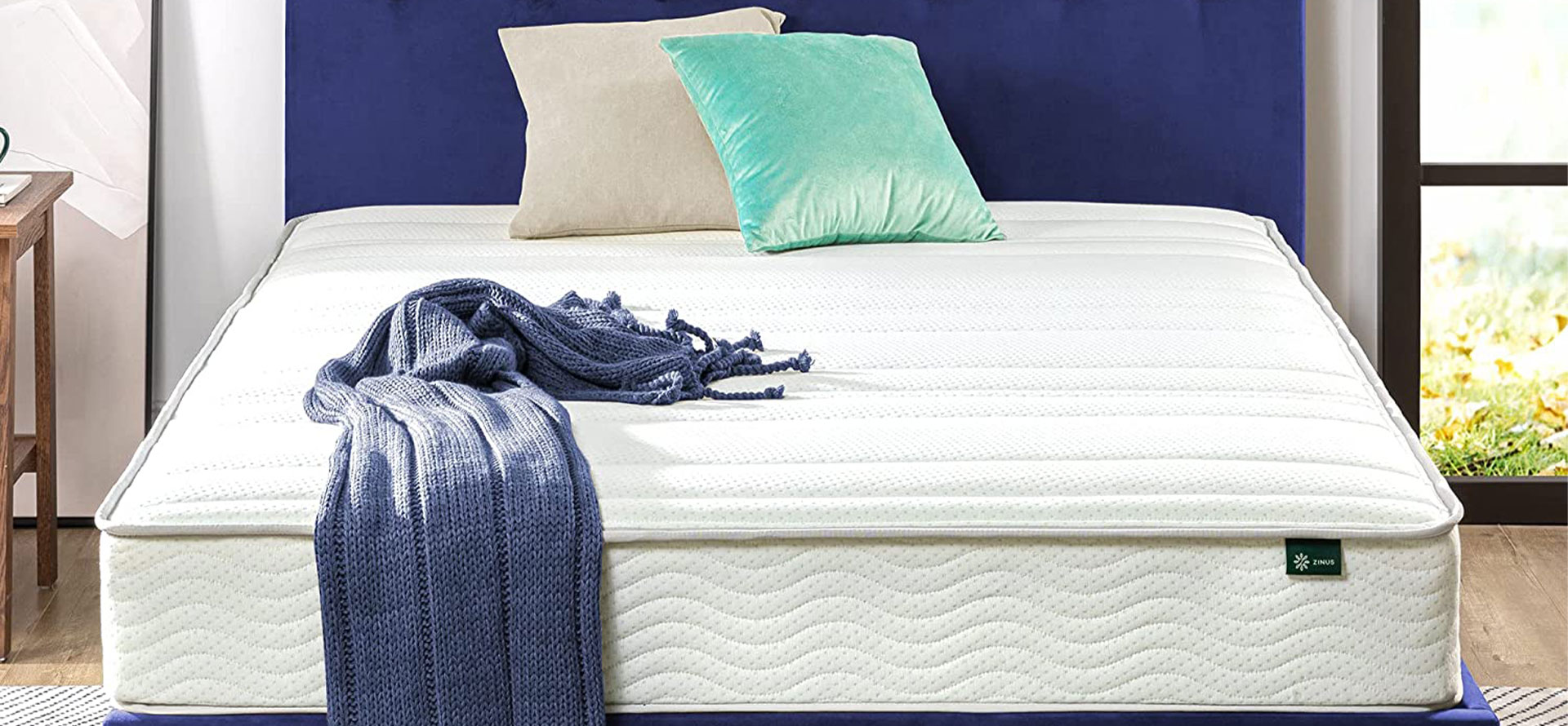 Zinus mattress and pillows.